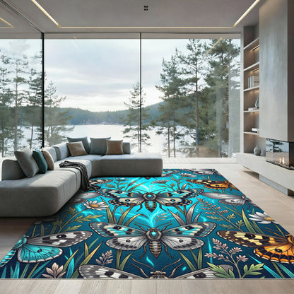 Ethereal Turquoise Butterfly Meadow Rug