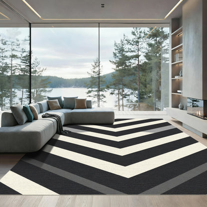 Modern Black White Gray Chevron Rug