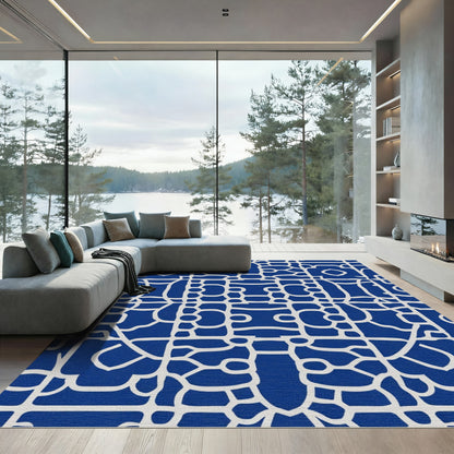 Cobalt White Organic Lattice Rug