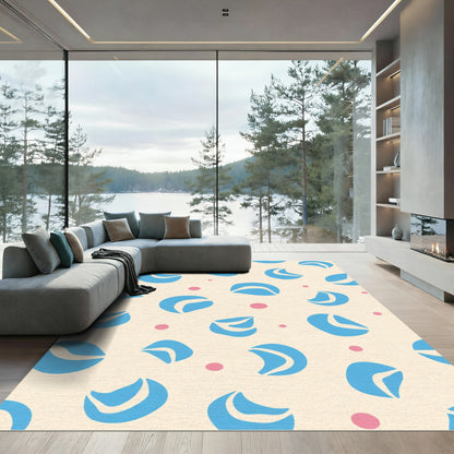 Pastel Blue Abstract Shapes Dots Runner Rug