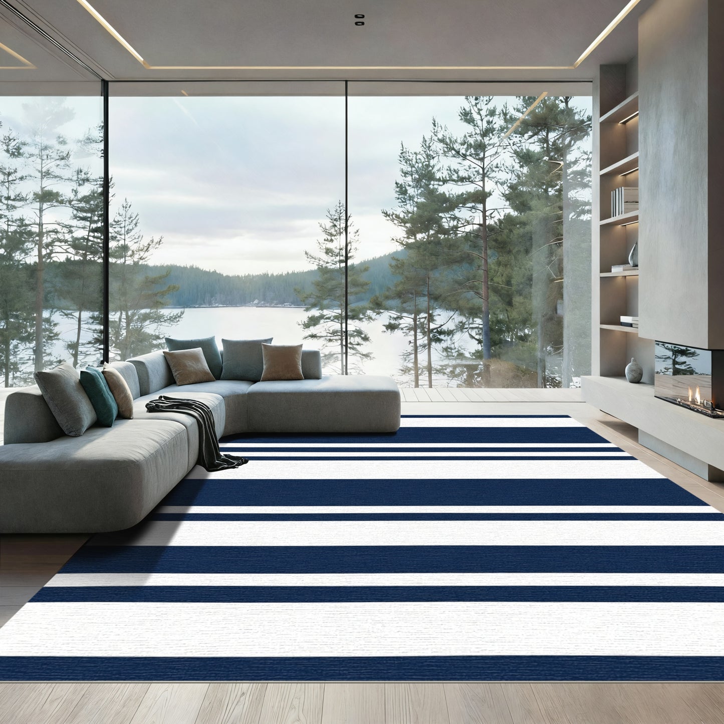 Bold Navy And White Banded Stripe Rug