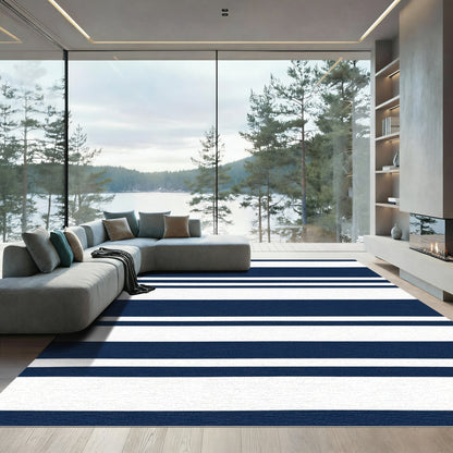 Bold Navy And White Banded Stripe Rug