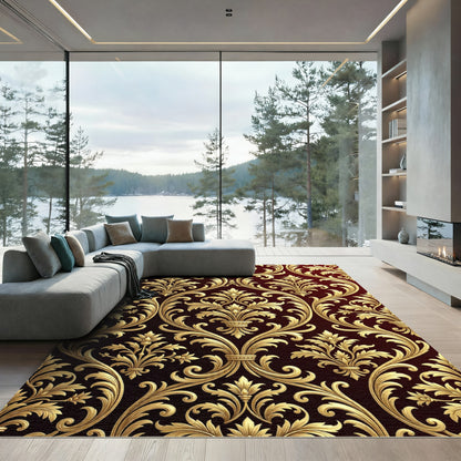 Ornate Gold Damask Vine Rug