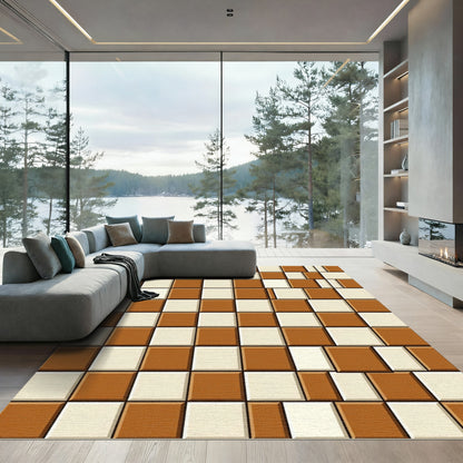 Brown Cream Geometric Tiled Rug