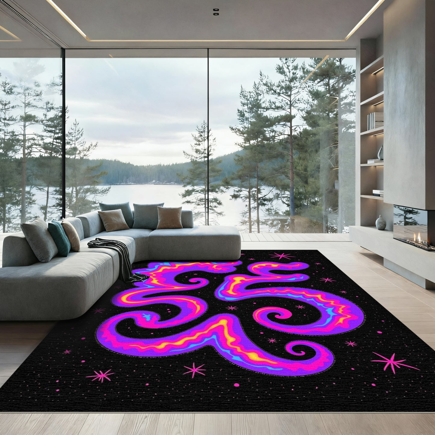 Vivid Psychedelic Swirl Galaxy Rug