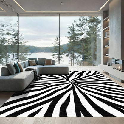 Black White Burst Zebra Stripe Rug