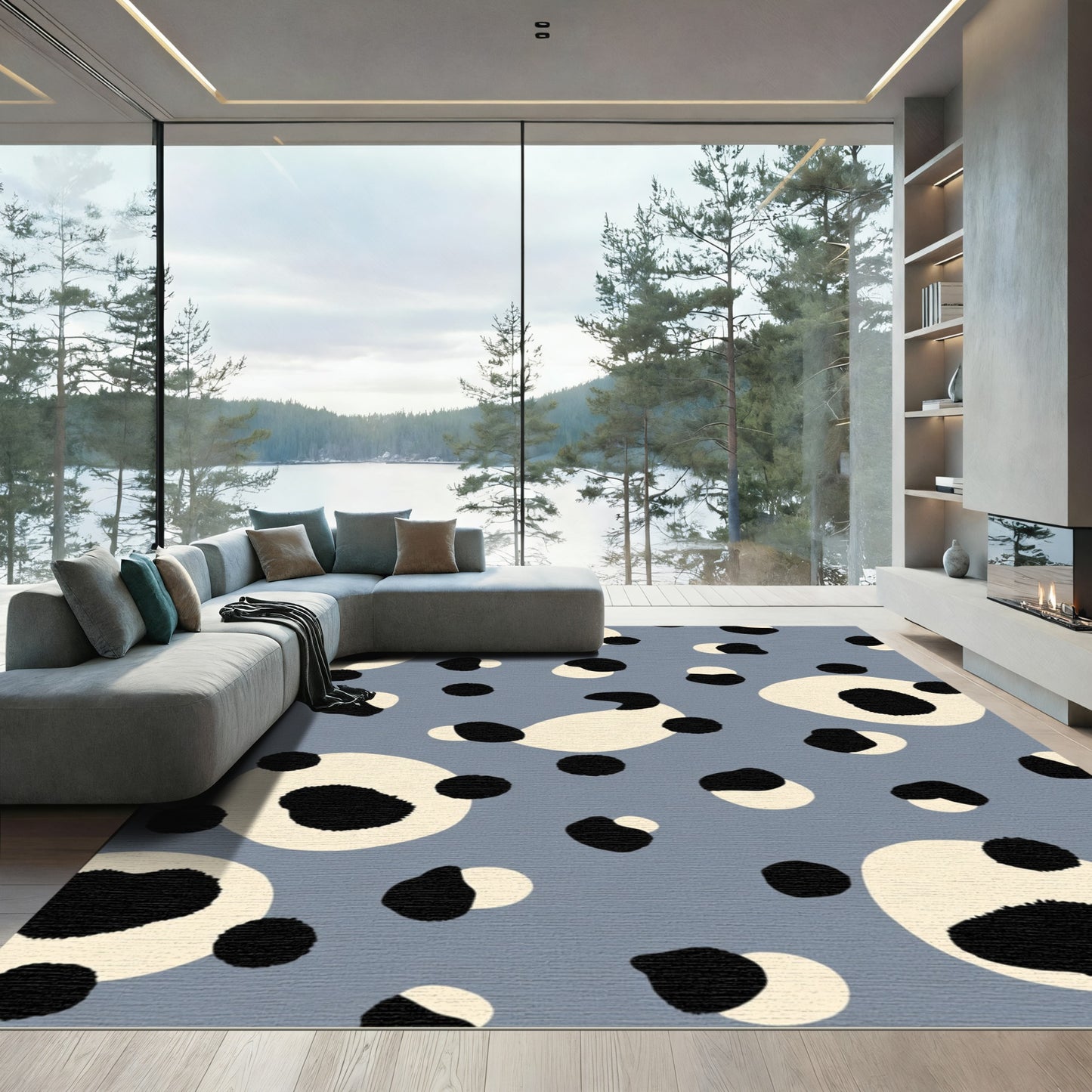 Abstract Black Cream Spotty Rug