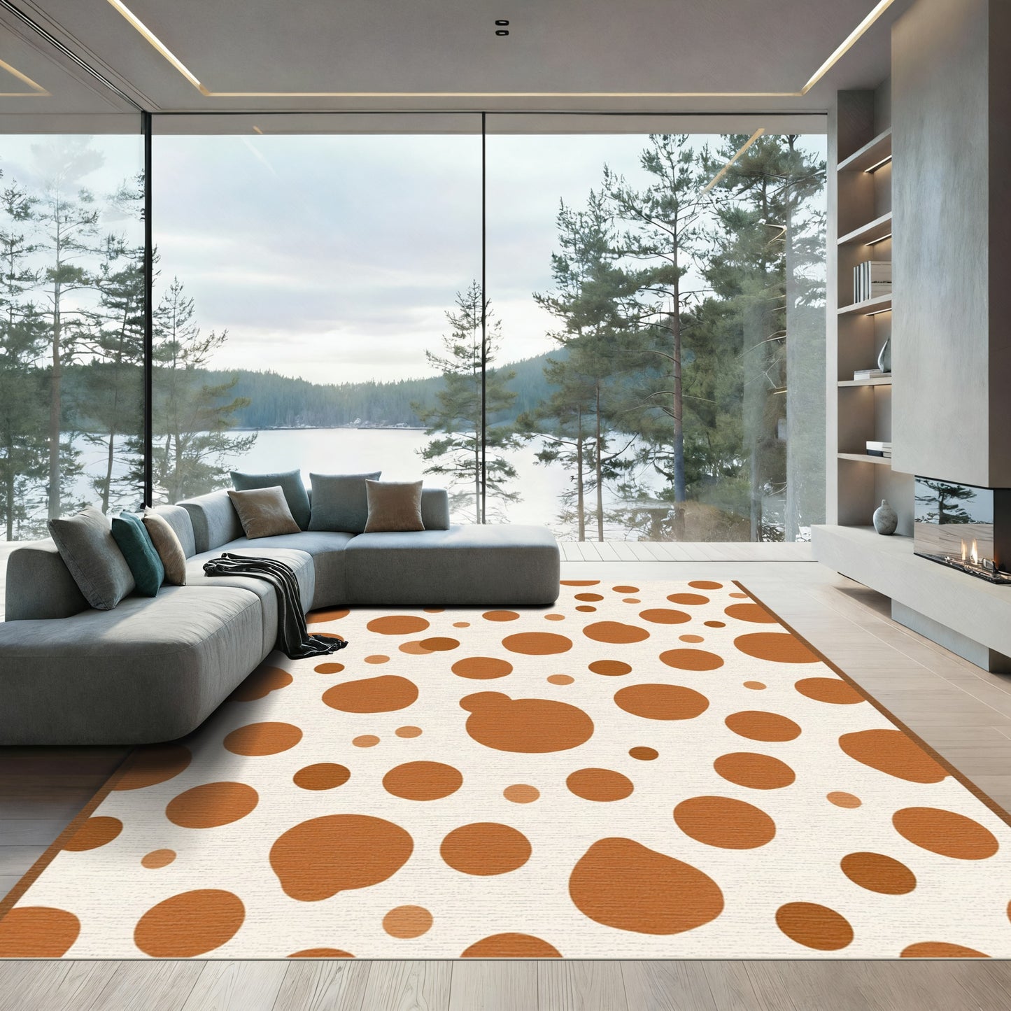 Brown Dotty Casual Scattered Shapes Rug