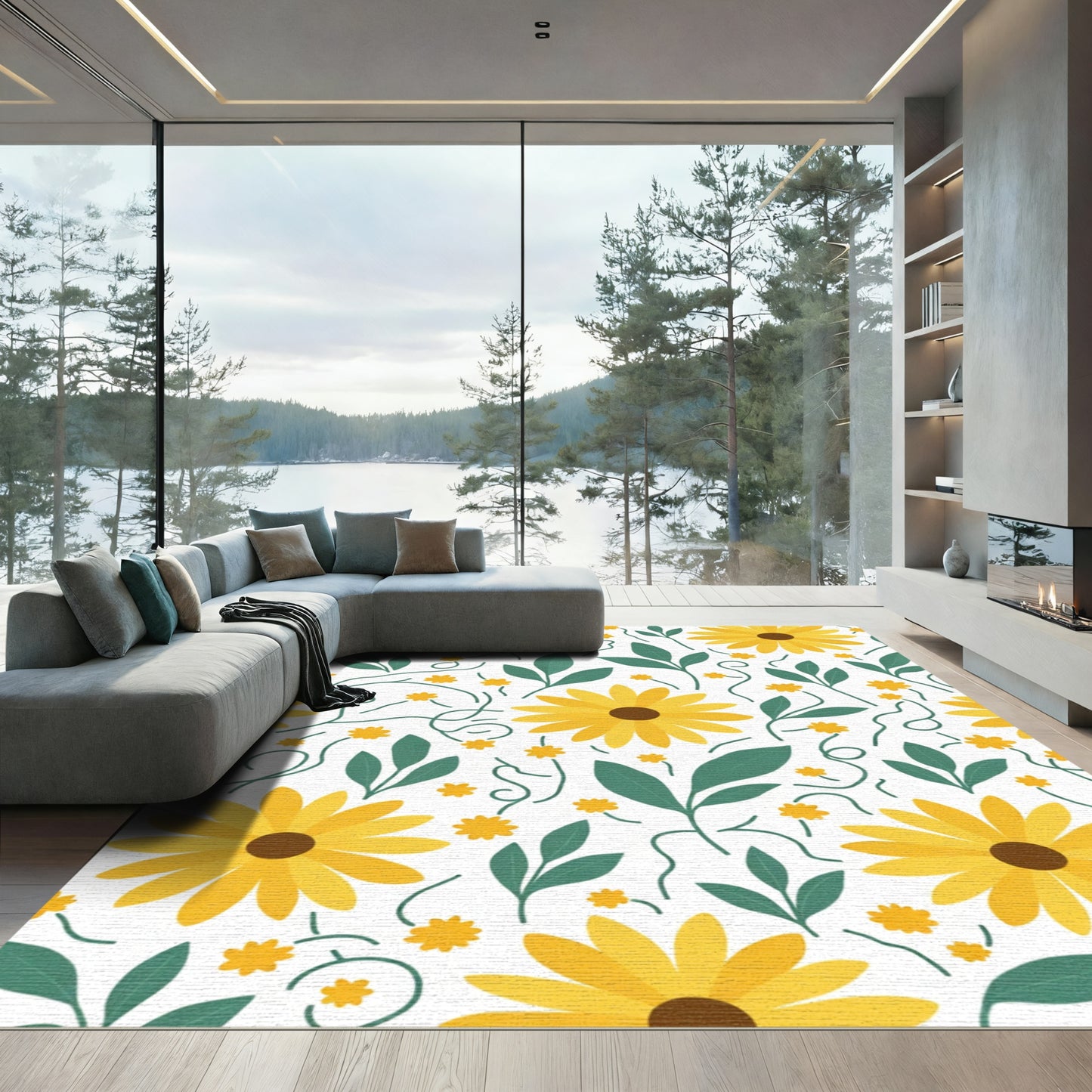 Yellow Daisy Vine Whimsical Floral Rug