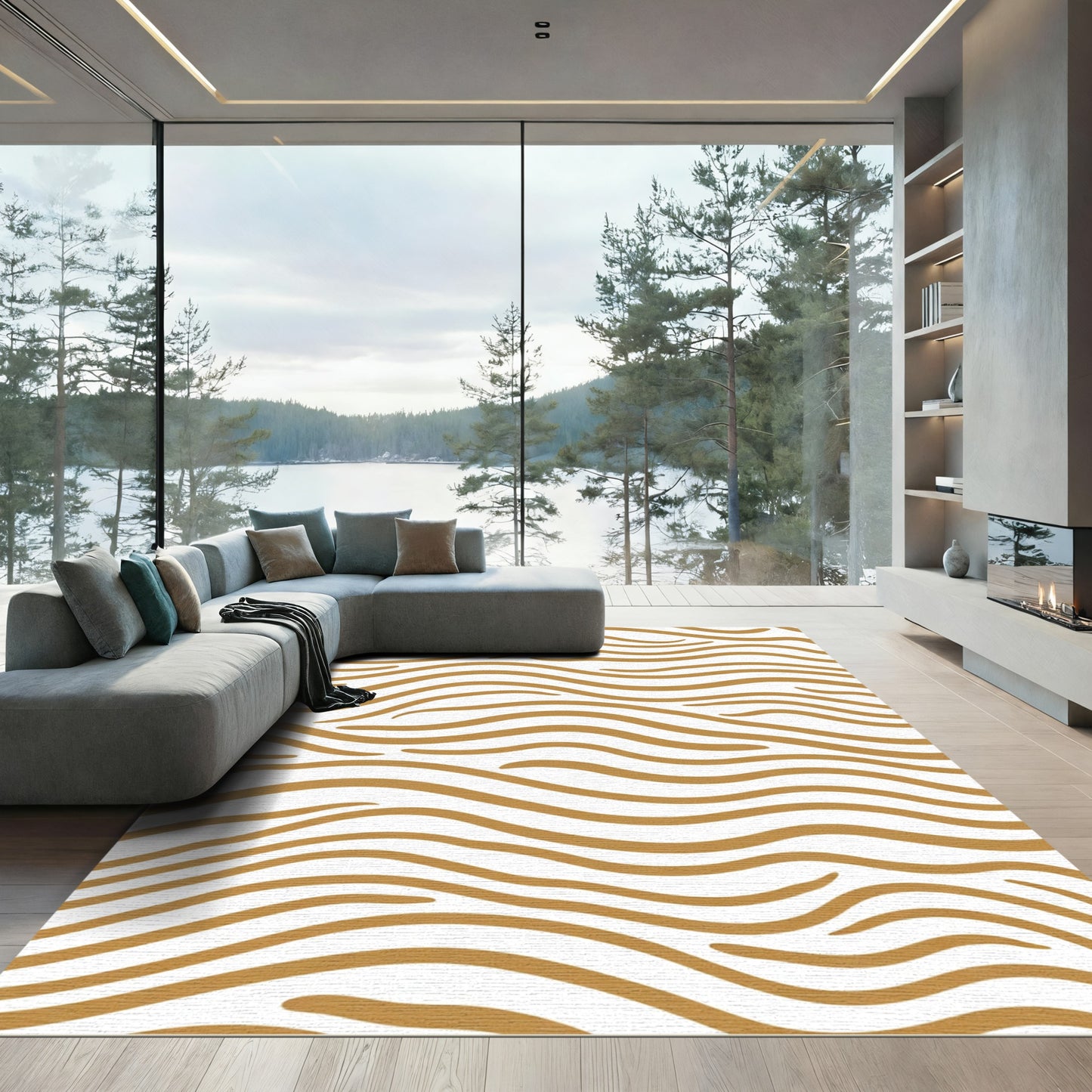 Golden Wavy Stripes Rug