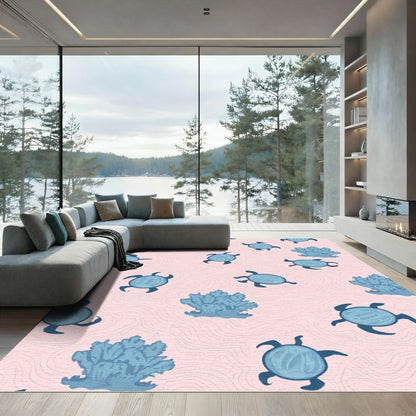 Blue Turtle Coral Pink Waves Rug