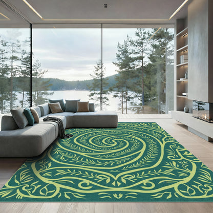 Teal Yellow Swirling Vine Mandalat Rug