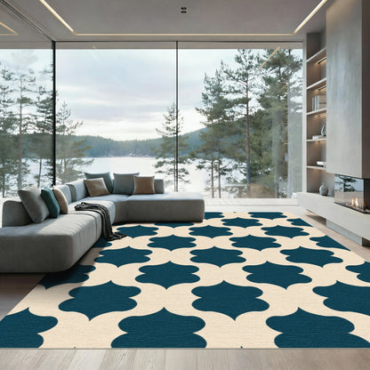 Deep Blue Quatrefoil Geometric Rug