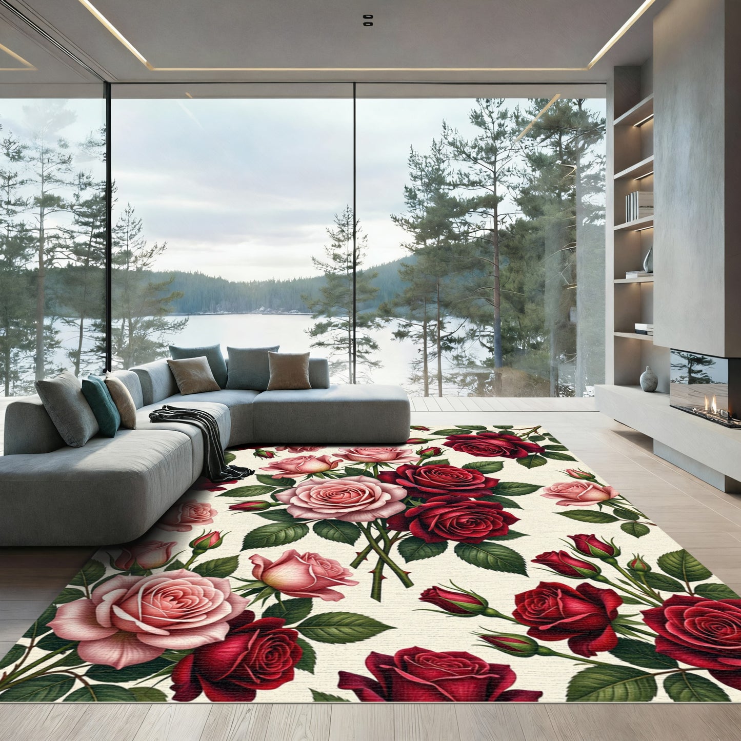 Crimson Pink Rose Garden Garland Rug