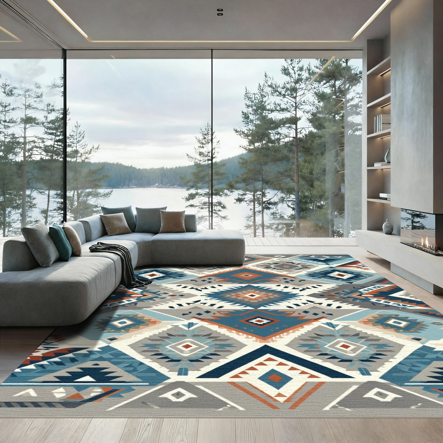 Native American Geometric Diamond Collage Rug