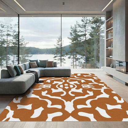 Amber White Ochre Damask Ornament Rug