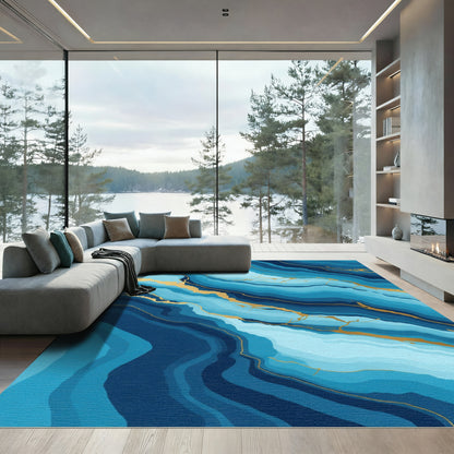Oceanic Blue Agate Wave Rug