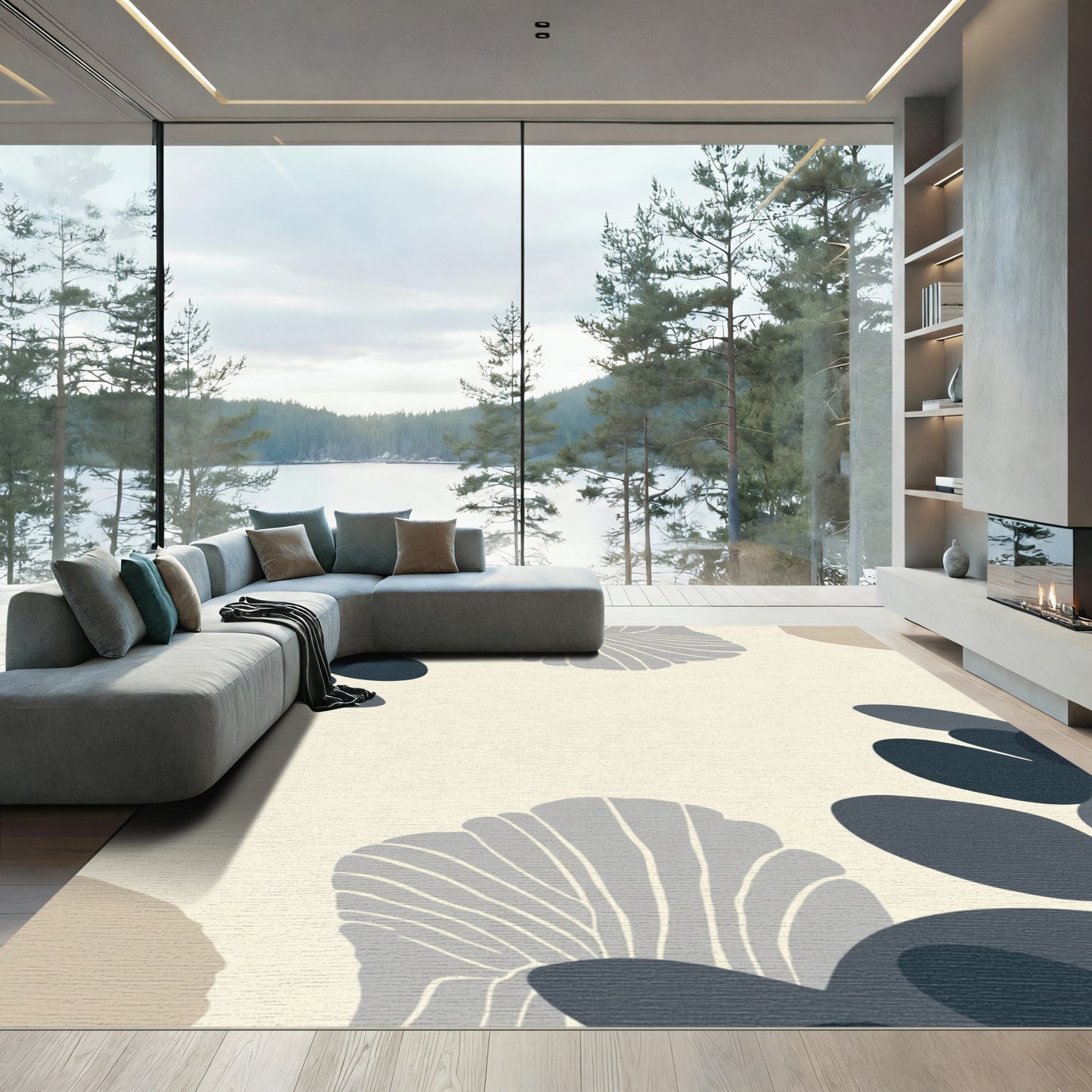 Muted Navy Teal Organic Petal Rug