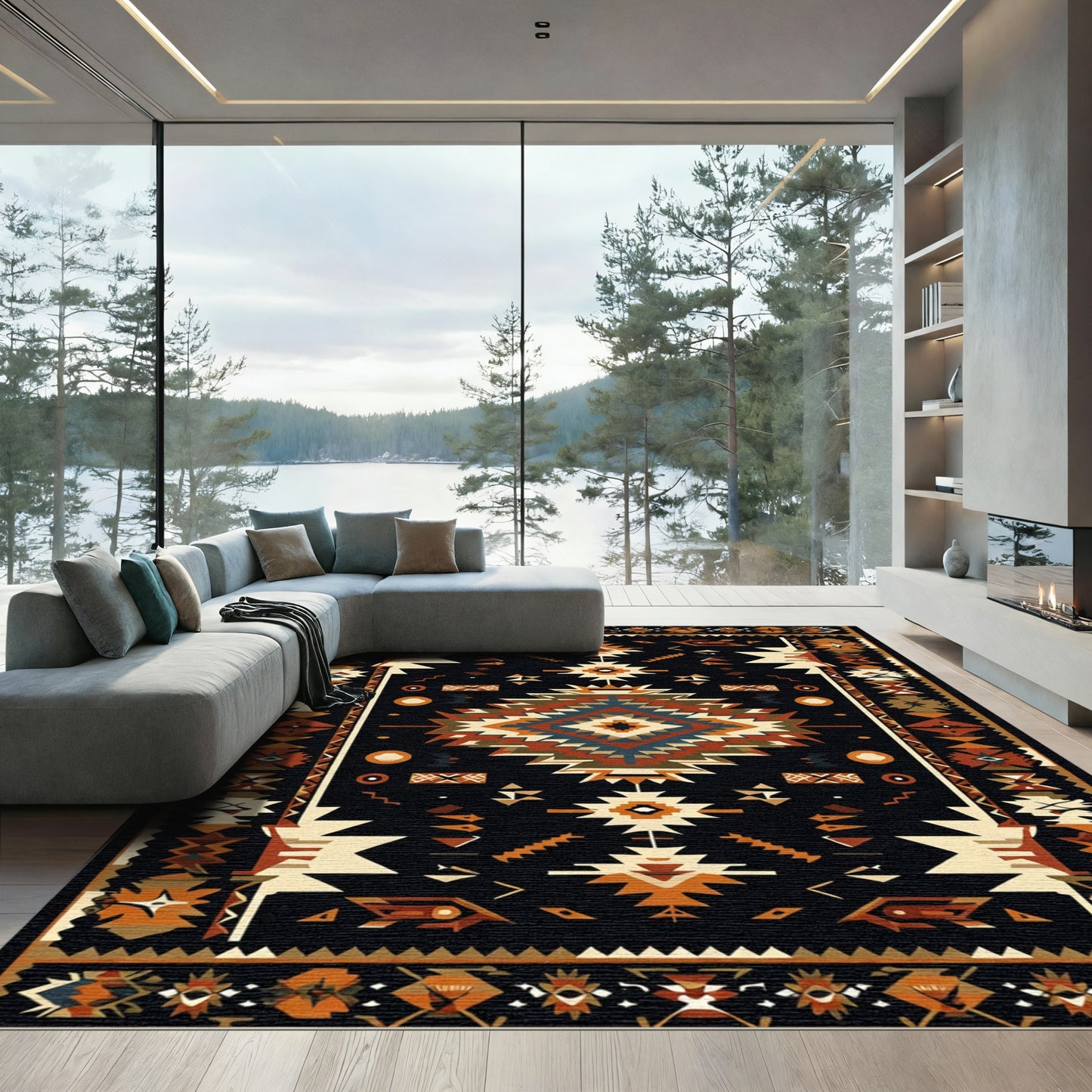 Southwestern Terracotta Geometric Ethnic Rug