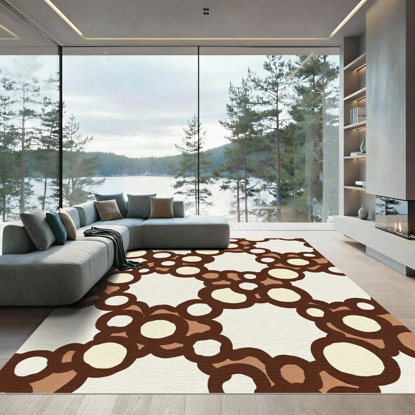 Brown Cream Bubbles Geometric Composition Rug