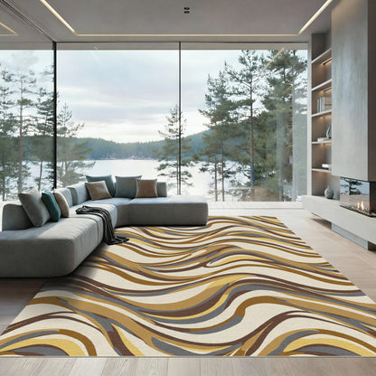 Earthy Tones Abstract Wavy Strokes Rug