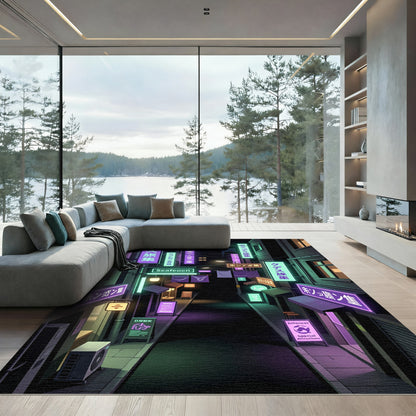 Neon Cyberpunk Alleyway Urban Night Light Rug
