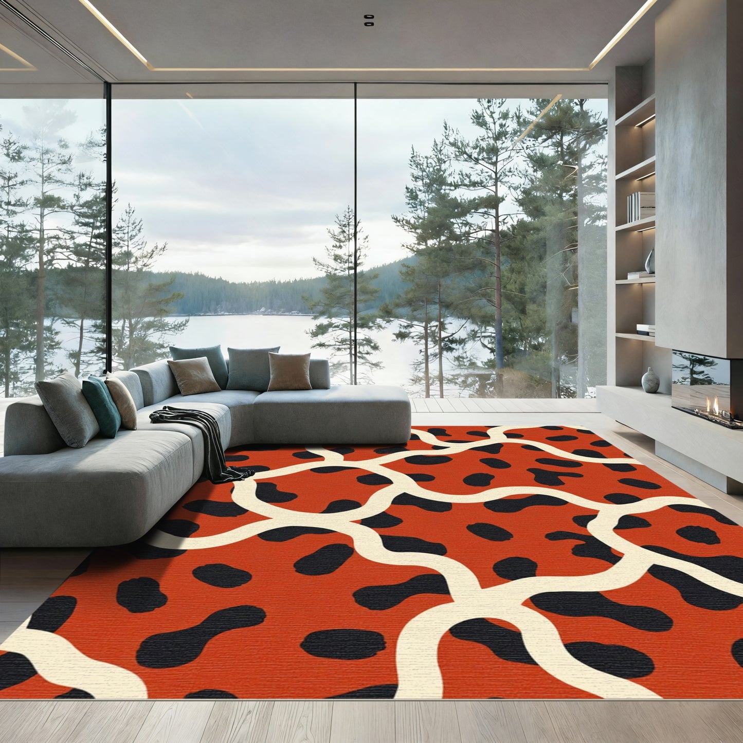 Bold Red Black Amoeba Organic Rug