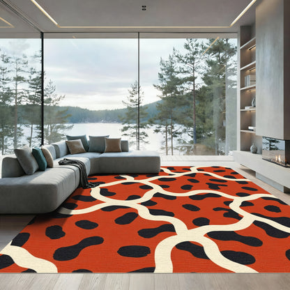 Bold Red Black Amoeba Organic Rug
