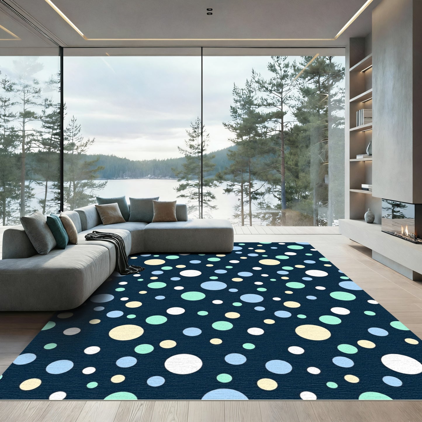 Cool Confetti Circles on Navy Rug
