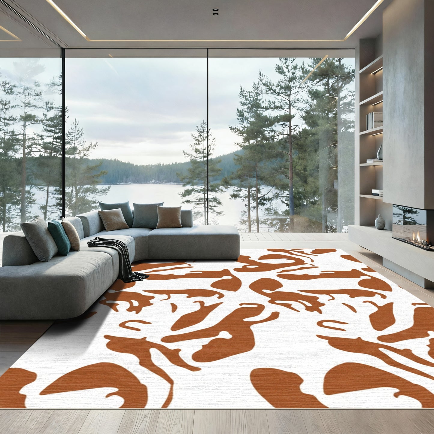 Brown White Abstract Spots Rug