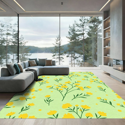 Luminous Yellow Floral Sprig Field Rug