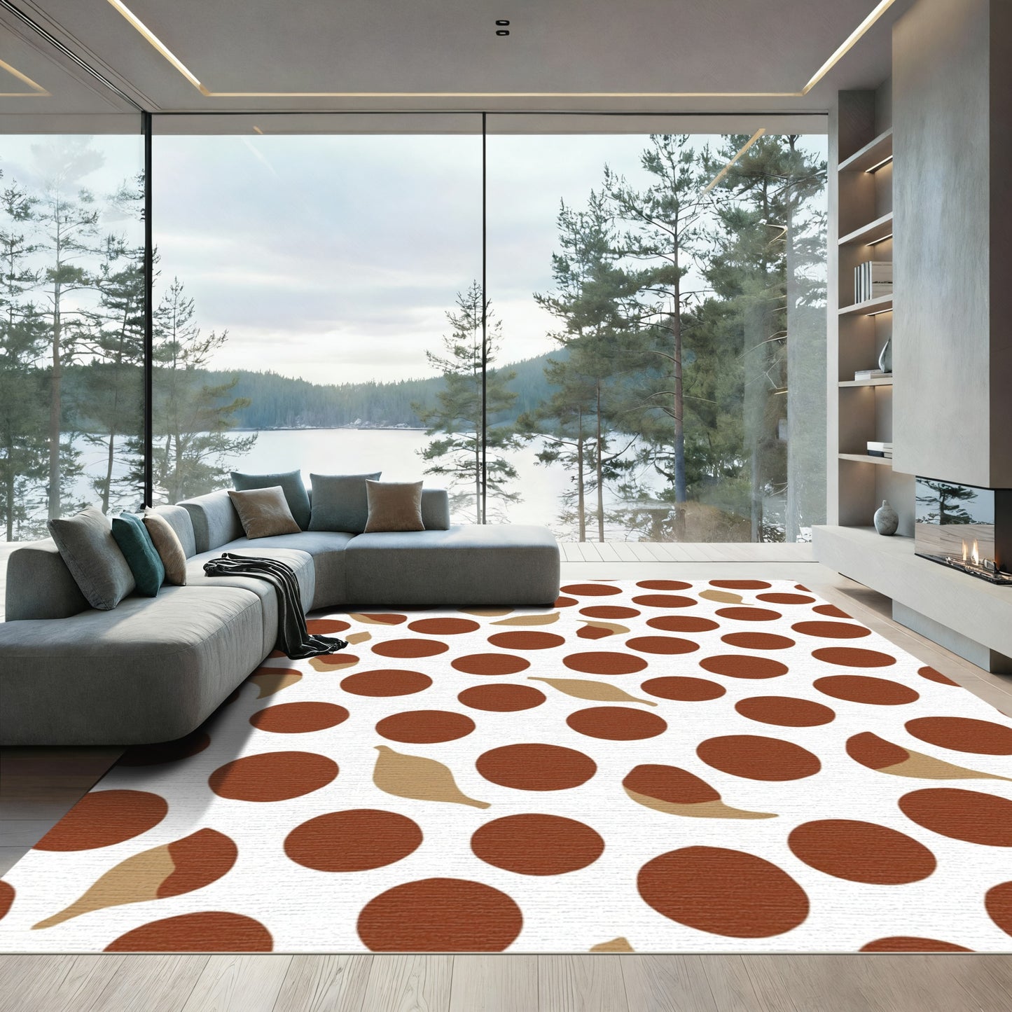 Brown Dot Leaf Accent Rug