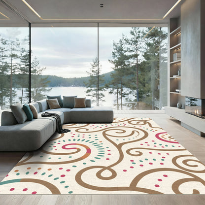 Brown Swirls Crimson Teal Dots Rug