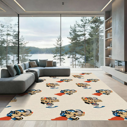 Whimsical Red Blue Leopard Face Rug