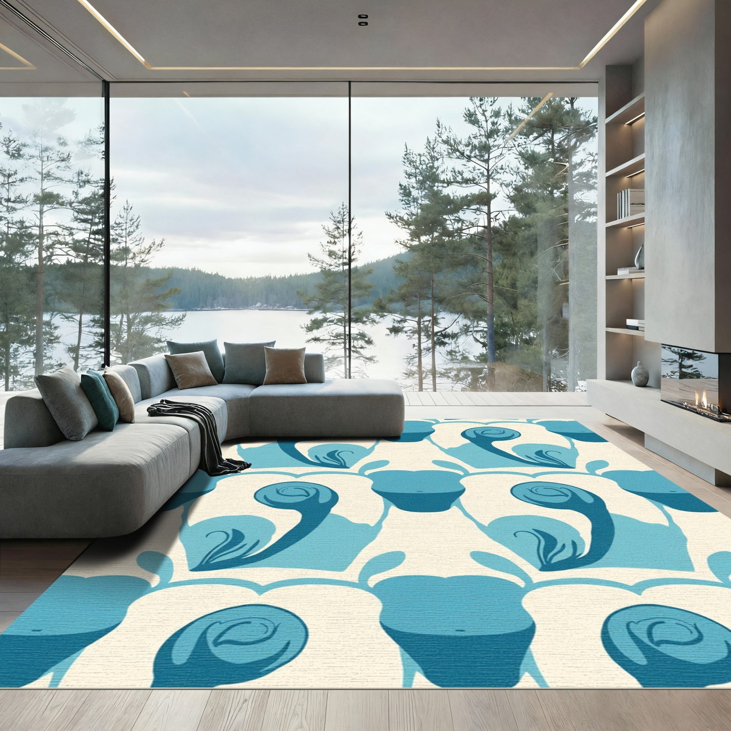 Aqua Swirl Tiled Organic Forms Rug
