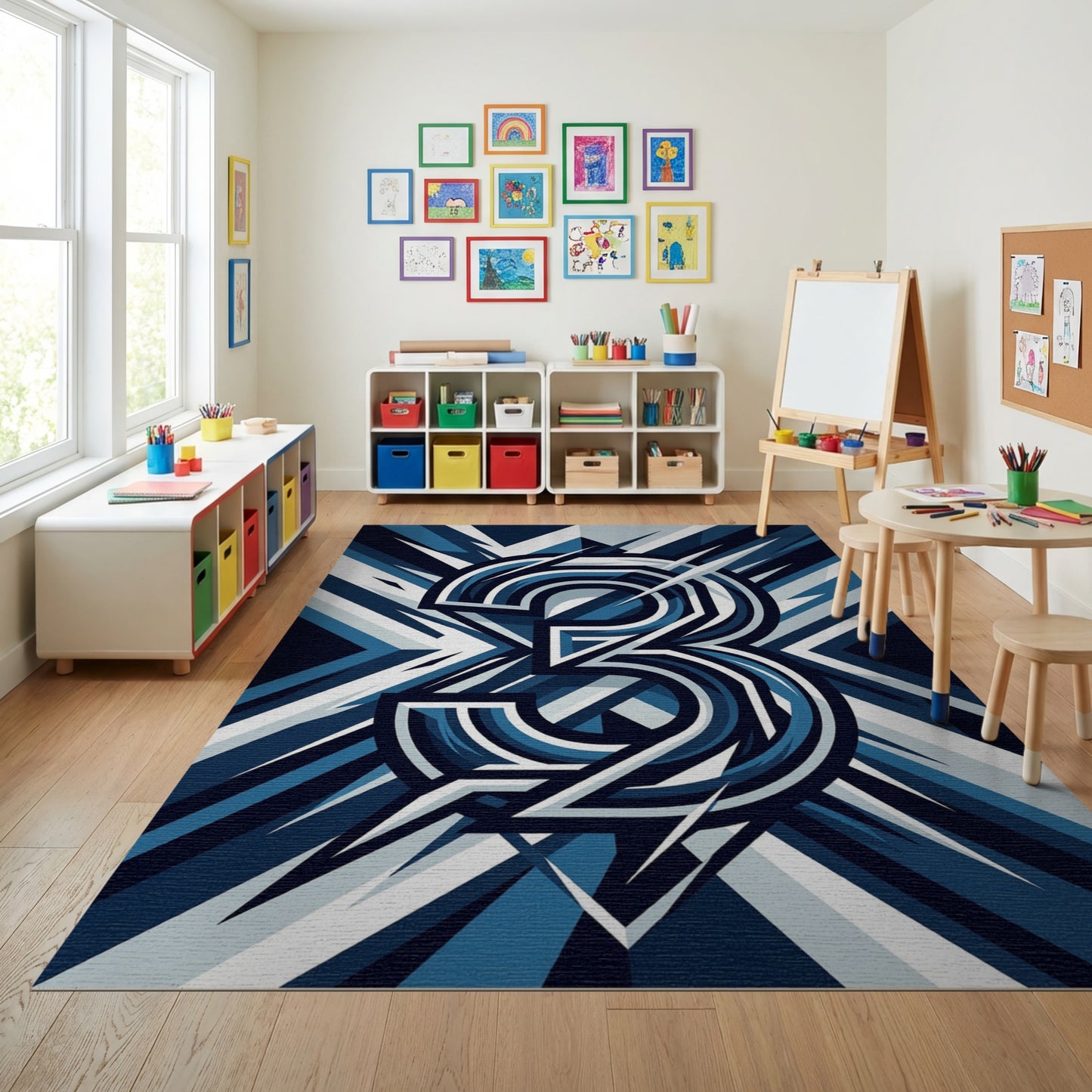 Navy White Bold 3 Geometric Rug