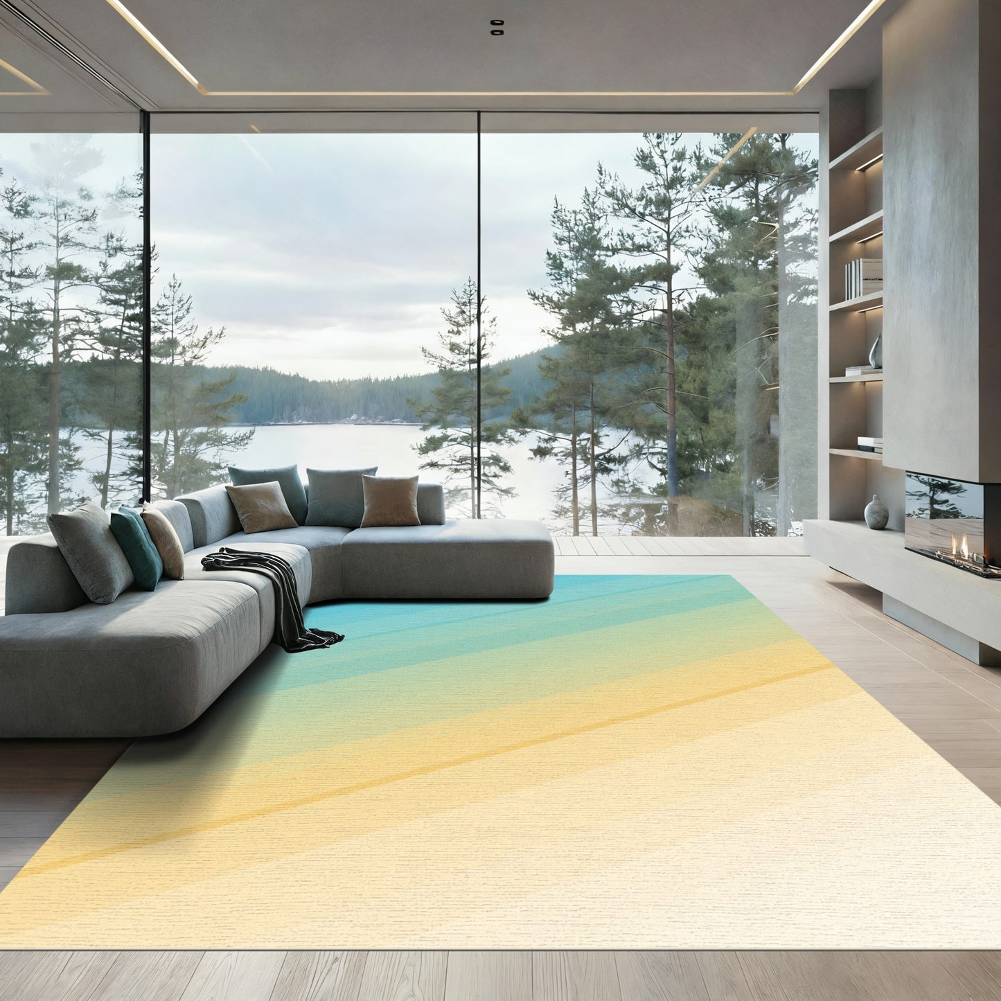 Coastal Gradient Diagonal Stripes Rug