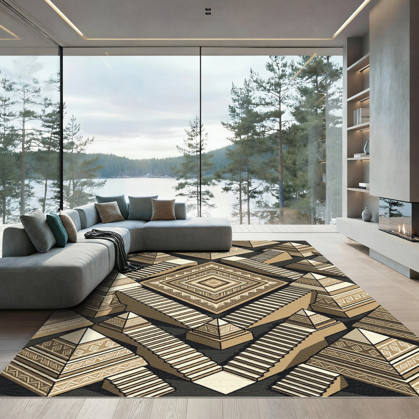Geometric Tribal Pyramid Stairs Rug