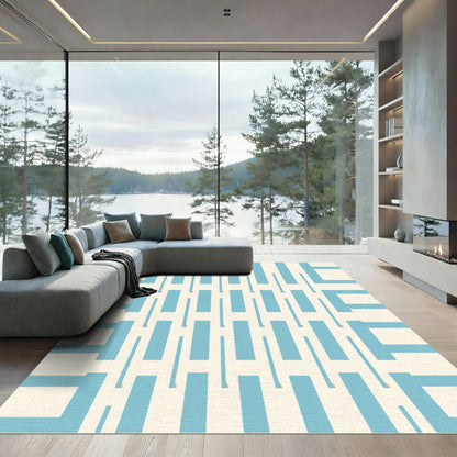 Pale Blue Rectangular Weave Rug