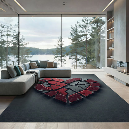Cracked Heart Red Gray Abstract Rug