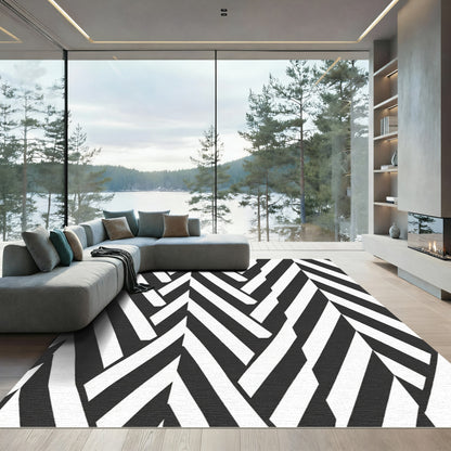 Black White Herringbone Optical Illusion Rug