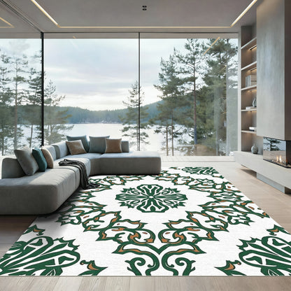 Embroidered Green Floral Mandala Rug