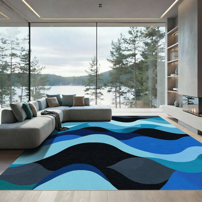 Navy Blue Ocean Wave Scenic Rug