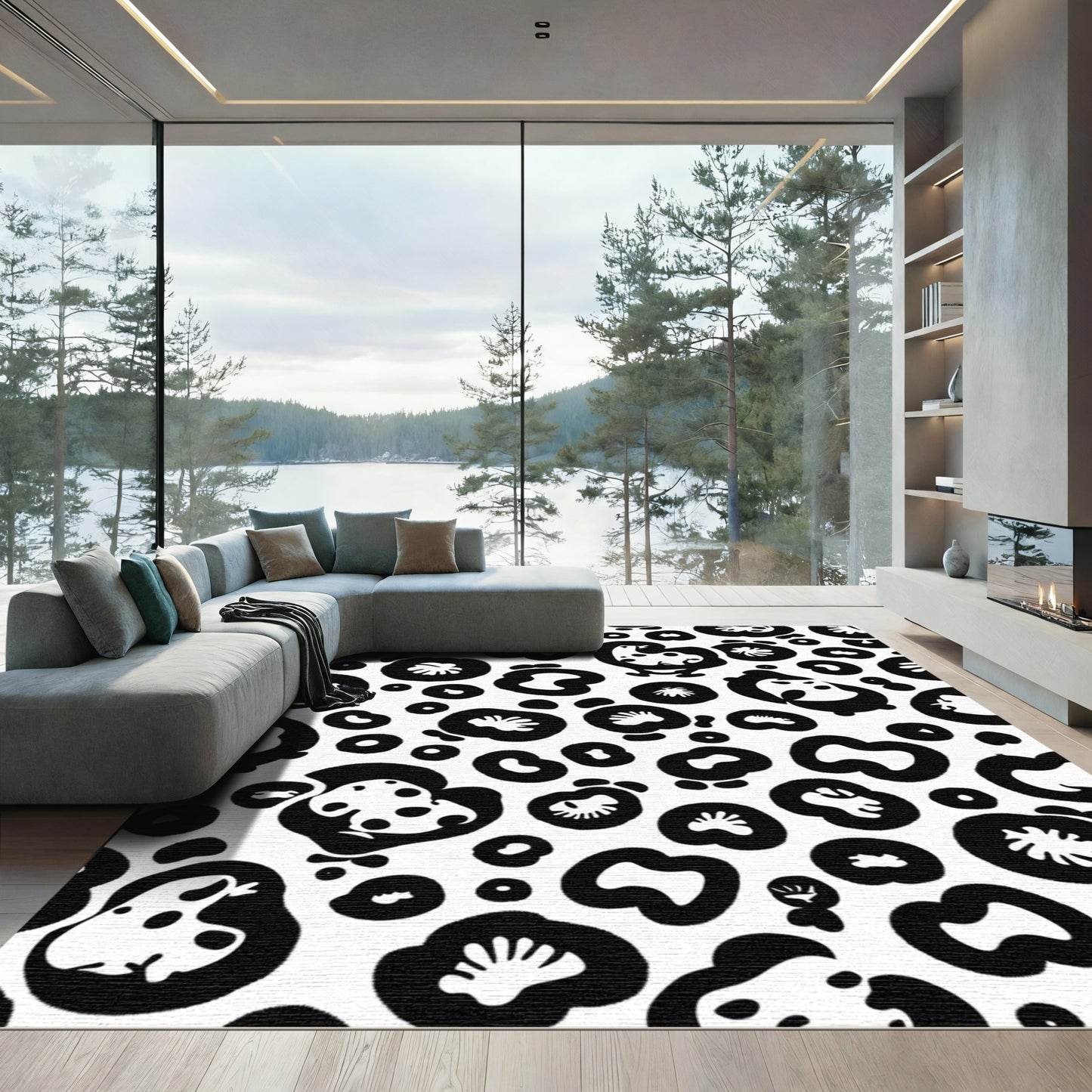 Bold Black Abstract Animal Spots Rug