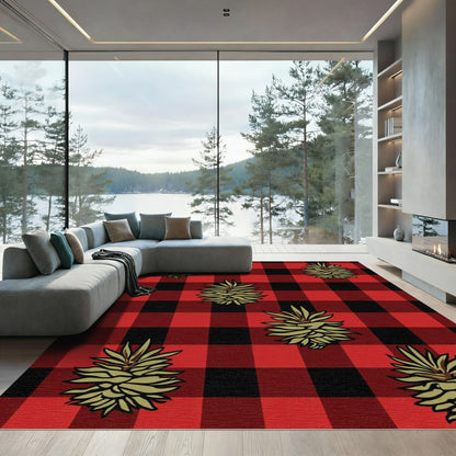 Red Black Buffalo Check Pinecone Rug