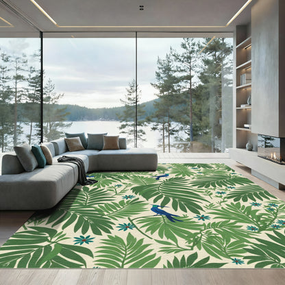 Lush Greenery Blue Bird Tropical Rug