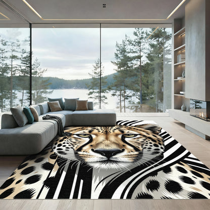 Striking Cheetah Close-up Monochrome Abstract Art Rug