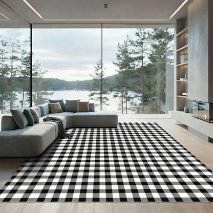 Classic Black White Gingham Check Rug