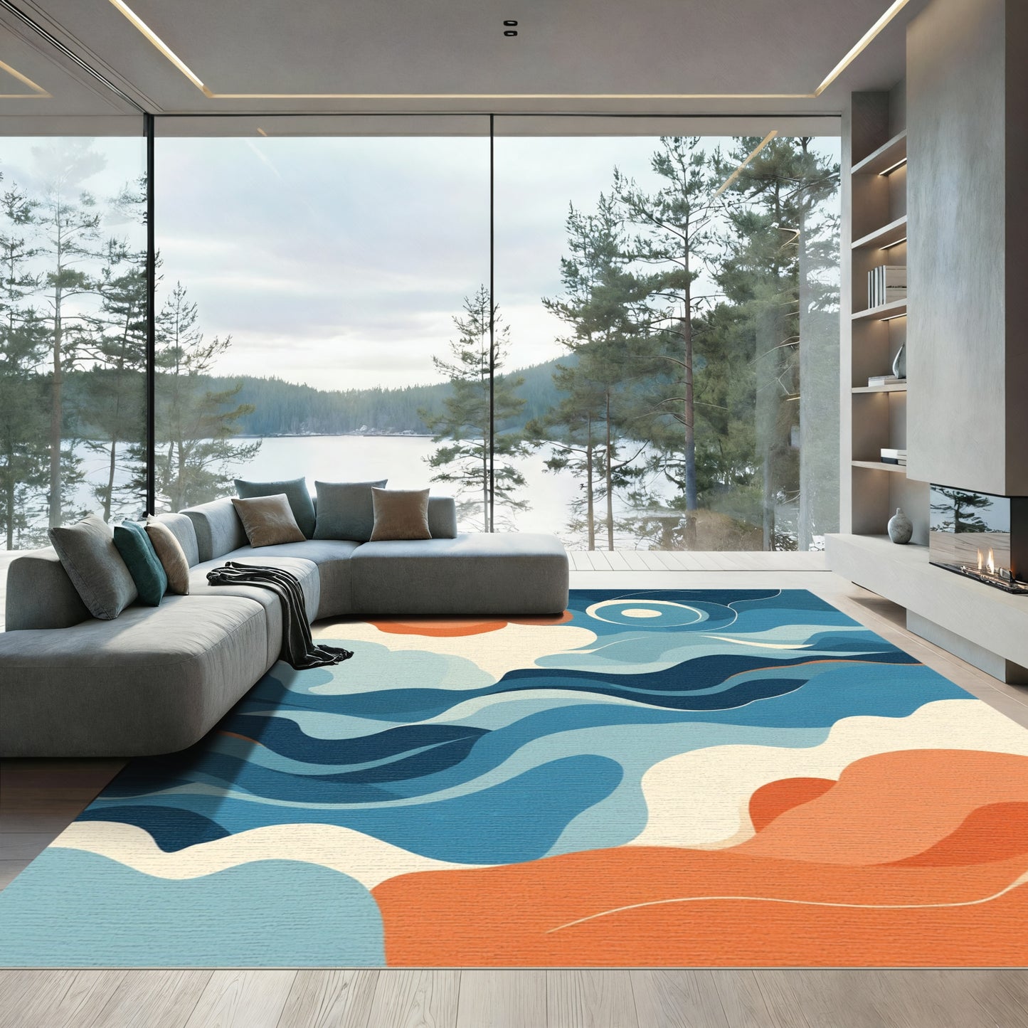 Oceanic Abstract Wave Composition Rug