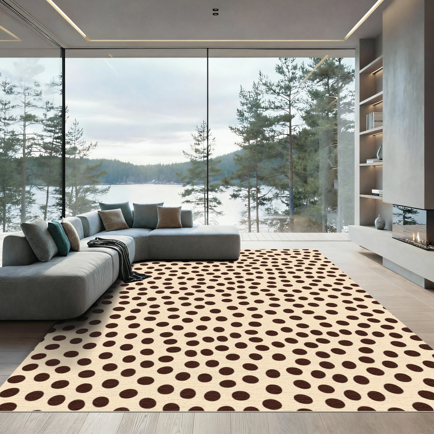Creamy Beige Polka Dot Circles Rug